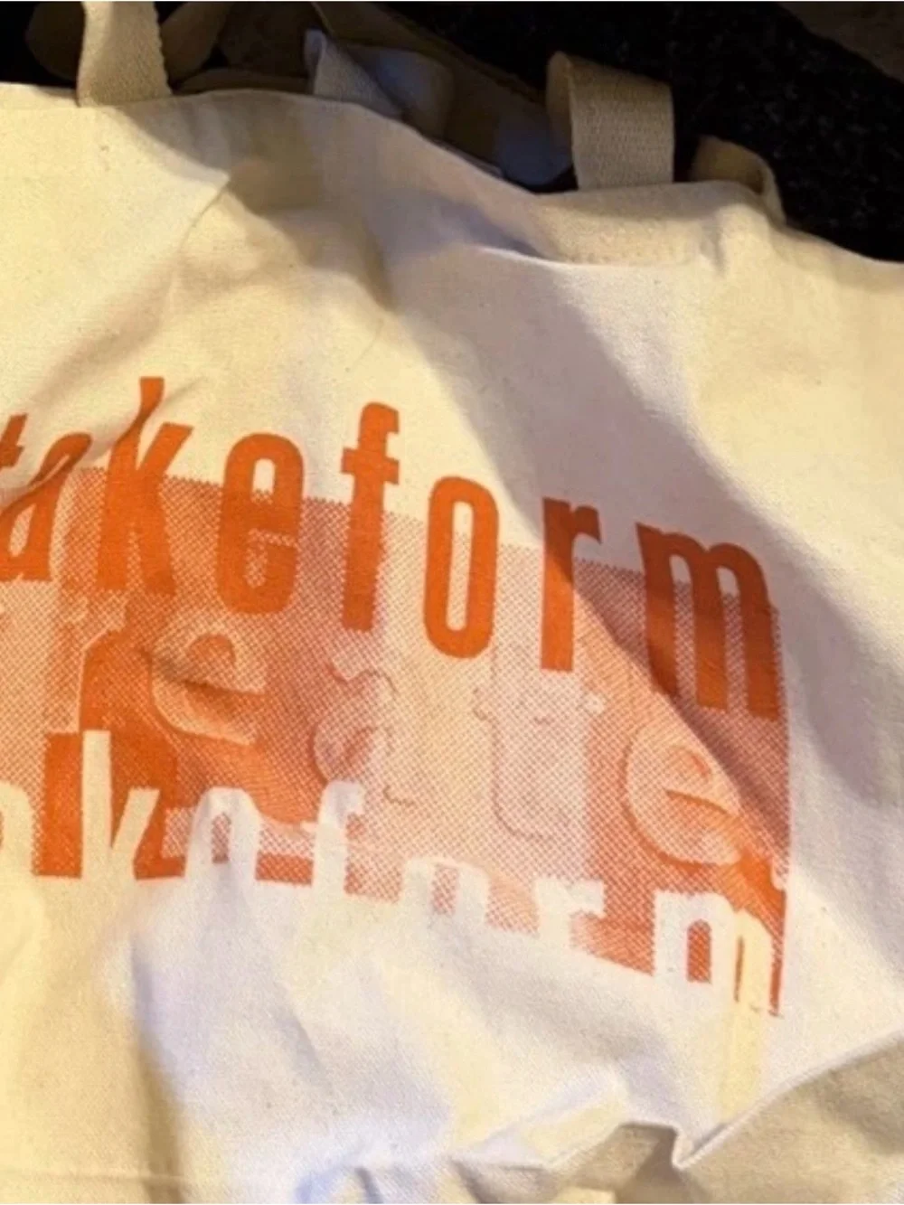 Canvas Tote Bag in Cream with Orange Print